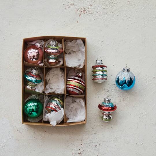 Hello Honey® Glitter & Stripes 9 Piece Hand-Painted Glass Ornament Set